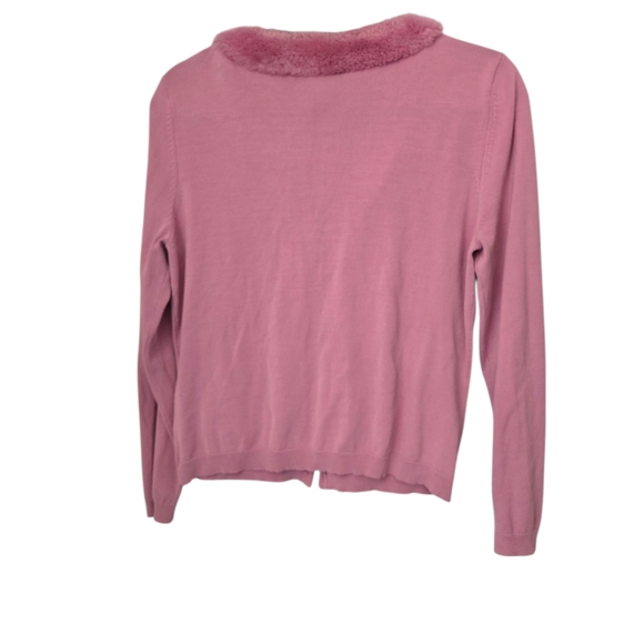 August Silk Pink Fuzzy Collar Cardigan Size Large - Picture 10 of 11